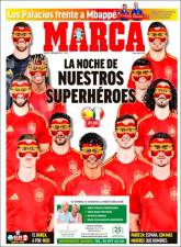 La portada de Marca recuerda a la máscara protectora de Mbappe.