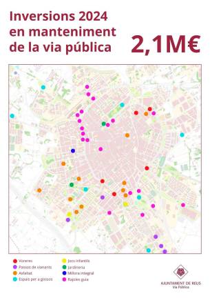 $!Plano de las inversiones de mantenimiento de la vía pública de Reus. FOTO: Ajuntament de Reus