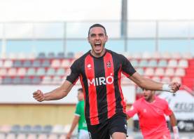 Ramon Folch celebra el primer gol del Reus FCR. Foto; Marc Libiano