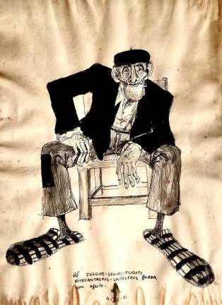 Aquest dibuix de José Manuel Álvarez Crespo ‘Napi’ ja porta 52 anys penjat a les parets de Casa Boada. Foto: Eduard Boada i Aragonès