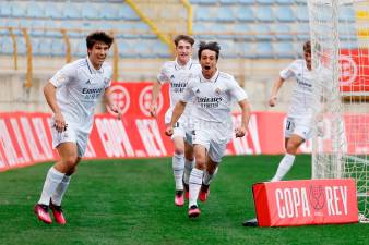Pol Fortuny celebra un gol con el Juvenil A del Madrid. Foto: Real Madrid CF