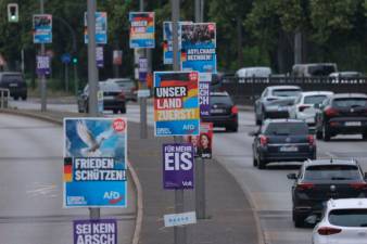 Carteles para las europeas, con mensajes de AfD, en Berlín. Foto: Getty Images