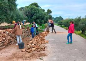 Los vecinos colaboraron en la recuperación del muro.