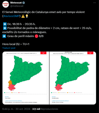 $!Publicación en X del Meteocat