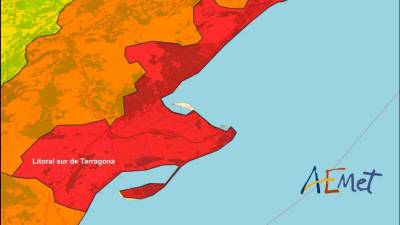 Imagen del mapa compartido por la AEMET informando de la alerta roja. Foto: AEMET