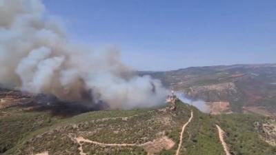 La gran columna de humo que se desprende del incendio. Foto: Agents Rurals