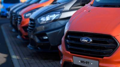 Vehículos de la marca Ford, en una imagen tomada en las instalaciones de la compañía en Londres. Foto: Andy Rain/EFE