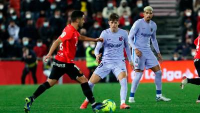 Estanis Pedrola en su debut con el primer equipo del Barça en Son Moix el curso pasado. Foto: FC Barcelona