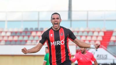 Ramon Folch celebra el primer gol del Reus FCR. Foto; Marc Libiano