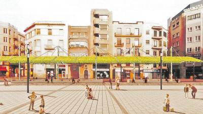 ‘Render’ de cómo será la pérgola de la Plaça Corsini. FOTO: SEA Arquitectos SLP
