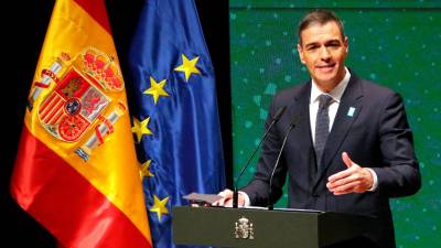 El presidente español, Pedro Sánchez, este miércoles en el acto celebrado en el Museo Reina Sofía de Madrid. Foto: ACN