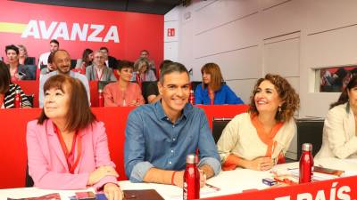 El presidente del Gobierno y secretario general del PSOE, Pedro Sánchez, en el Comité Federal de su partido, este sábado. FOTO: ACN