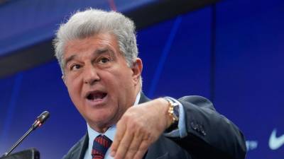 Joan Laporta, durante la intervención en rueda de prensa. Foto; EFE