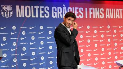 Sergi Roberto, visiblemente emocionado en su acto de despedida. Foto: EFE