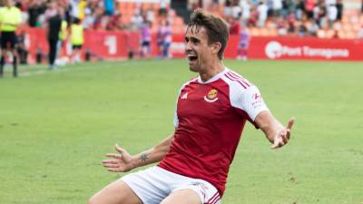 Ander Gorostidi celebra su golazo ante el Sestao River. Foto: Nàstic