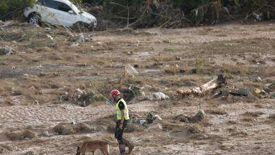 Efectivos de la Unidad Militar de Emergencias (UME) trabajan en la búsqueda de posibles fallecidos en una zona próxima al barranco del Poyo, en Riba-Roja, este viernes. Foto: EFE