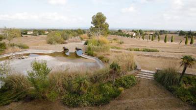 Imagen de los campos de golf desde la terraza de la casa club, secos y abandonados. Foto: Pere Ferré