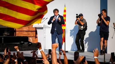 Puigdemont durant l’acte convocat per Junts. Foto: ACN