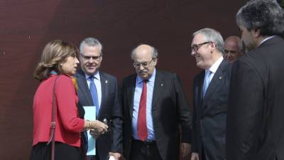 Arderiu, Granados, Mas-Colell y Poblet, en la sede del CRT en mayo de 2012. Foto: Alba Mariné/DT