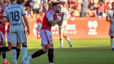 Marc Fernández celebra el gol conseguido ante Osasuna Promesas. Foto: Nàstic