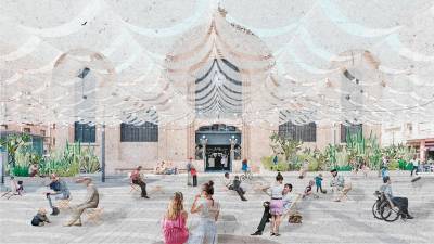 Así será la pérgola que cubrirá más de la mitad de la Plaça Corsini. Foto: Cedida