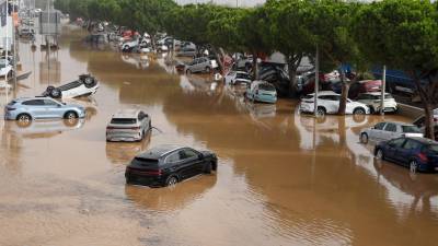 Vista general del polígono industrial de Sedaví (Valencia) anegado a causa de las lluvias torrenciales de las últimas horas. Foto: EFE