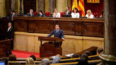 El president de la Generalitat, Pere Aragonès, durant el seu discurs inicial al debat de política general. Foto: ACN