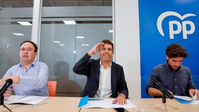 El presidente de la Generalitat Valenciana Carlos Mazón, durante la reunión de la dirección del PP valenciano este jueves en Valencia. Foto: EFE