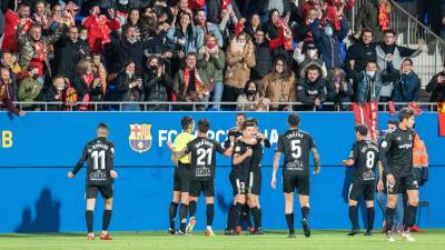 Los jugadores del Nàstic de Tarragona celebran un triunfo en el Johan Cruyff. Foto: Nàstic