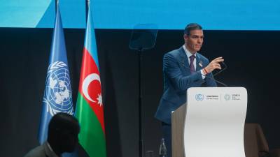 Pedro Sánchez, durante la cumbre del clima COP29, en Bakú. Foto: EFE