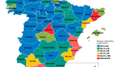 El mapa del crimen organizado en Espa&ntilde;a. Fuente: DT