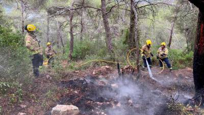 Los bomberos durante la extinción del incendio. Foto. DT