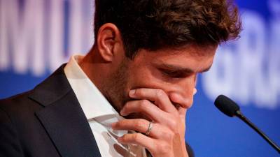 Sergi Roberto, visiblemente emocionado, en su acto de despedida. Foto: FC Barcelona