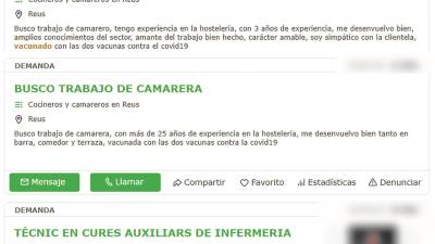 Demandas de trabajo en Tarragona que incluyen datos sobre la vacunación.