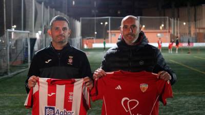 Los técnicos Álex González y Manel Cazorla antes del derbi. Foto; Cedida