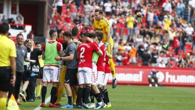 El Nàstic celebra uno de sus cinco goles. Foto: LaLiga