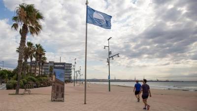 Imagen de la playa de La Pineda del año pasado con la bandera azul. Foto: Cedida