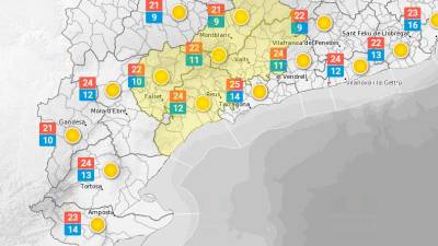 La previsió meteorològica d'aquest diumenge, 27 de setembre. Foto: Meteocat