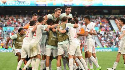 Los jugadores de la Selección Española, celebrando uno de los goles