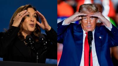 La candidata demócrata, Kamala Harris, en un montaje junto al candidato republicano, Donald Trump. FOTO: EFE