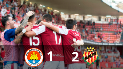 Los jugadores granas celebran un gol esta temporada en el Nou Estadi. Foto: Nàstic