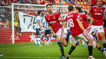 Pablo Trigueros celebra un gol con el Nàstic durante la pasada campaña.