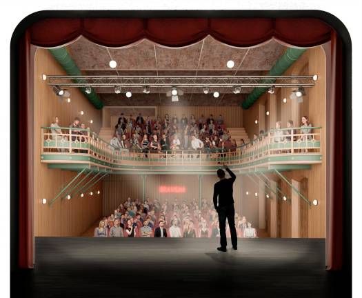 Rénder de cómo será la sala del teatro, según la propuesta de Soffitto Arquitectura, NUA arquitectures y Sandra Álvarez. Foto: L. Balcells Studio