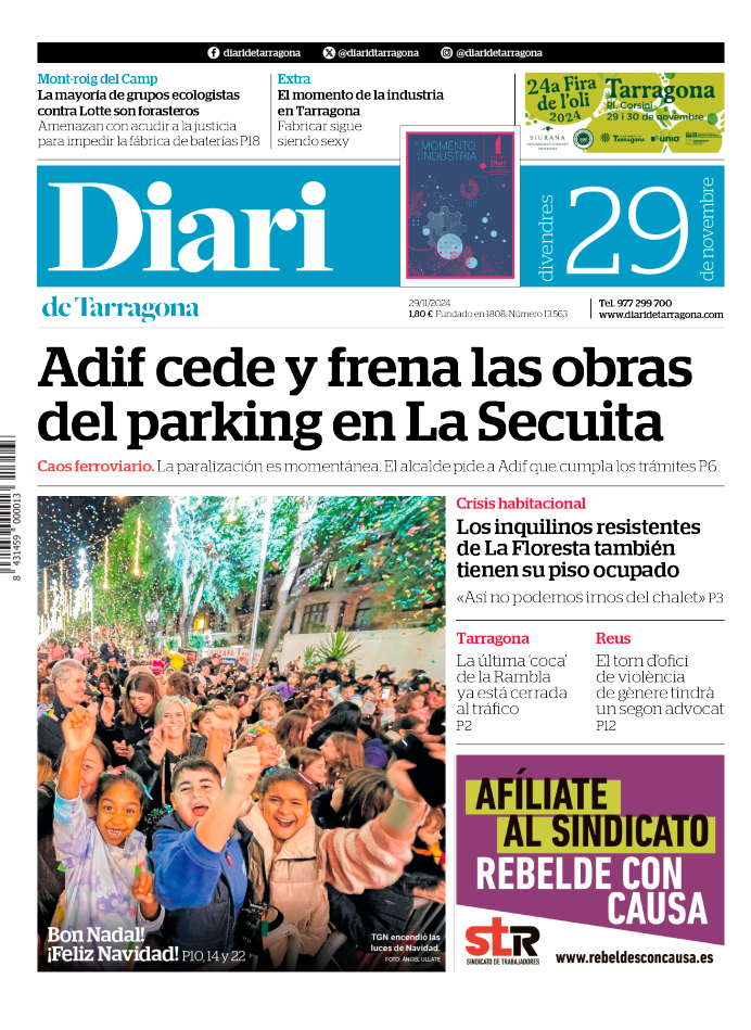 Portada del Diari del viernes 29 de noviembre de 2024