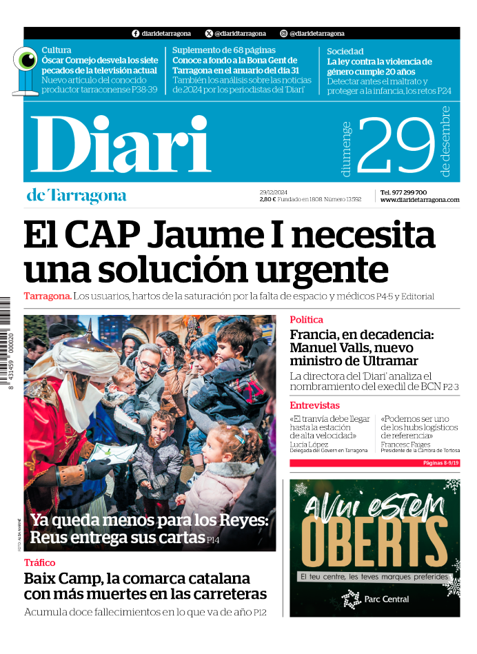 Portada del Diari del domingo 29 de diciembre de 2024