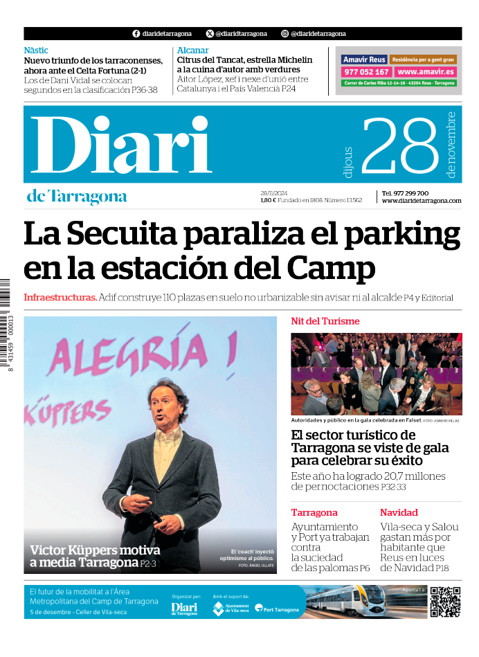 Portada del Diari del jueves 28 de noviembre de 2024