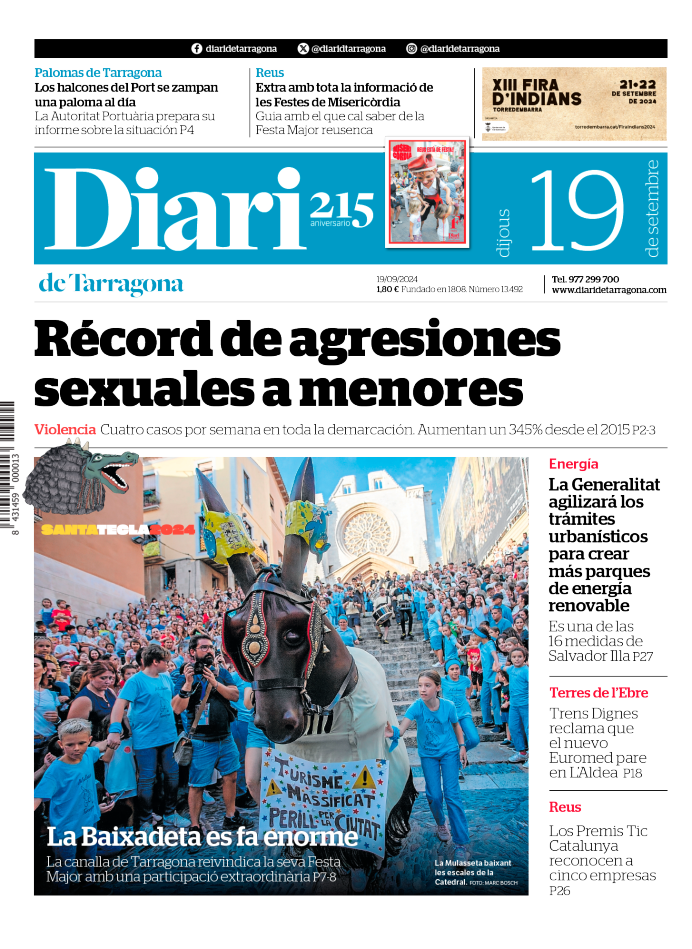 Portada del Diari del jueves 19 de septiembre de 2024