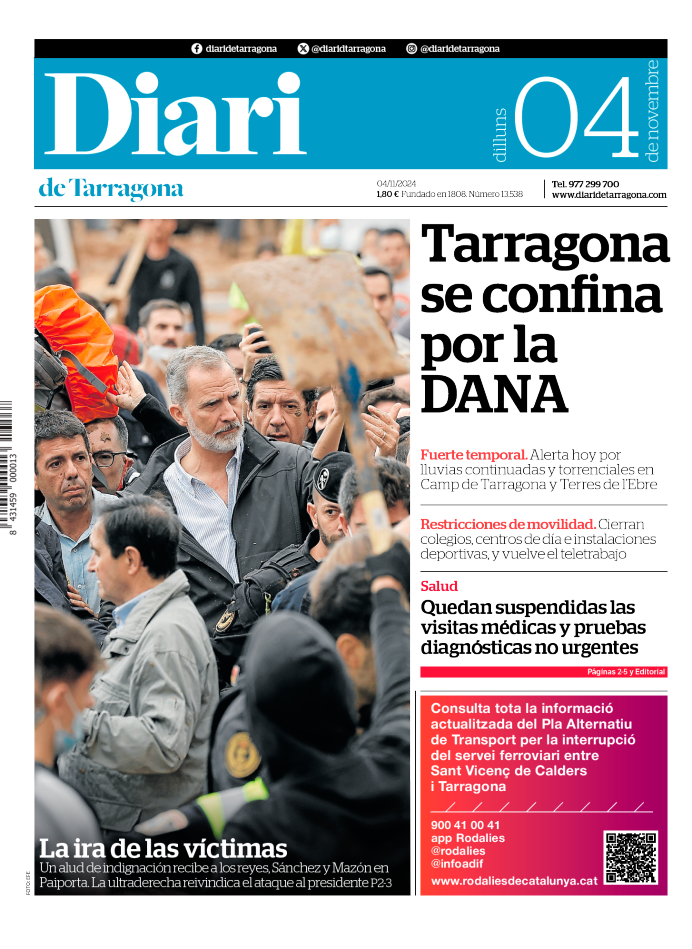 Portada del Diari del lunes 4 de noviembre de 2024