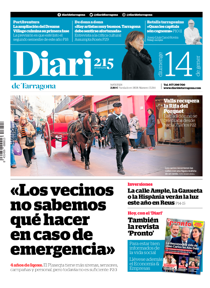 Portada del Diari del domingo 14 de enero de 2024