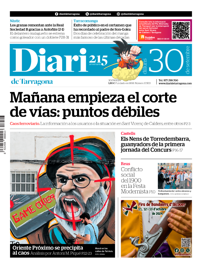 Portada del Diari del lunes 30 de septiembre de 2024